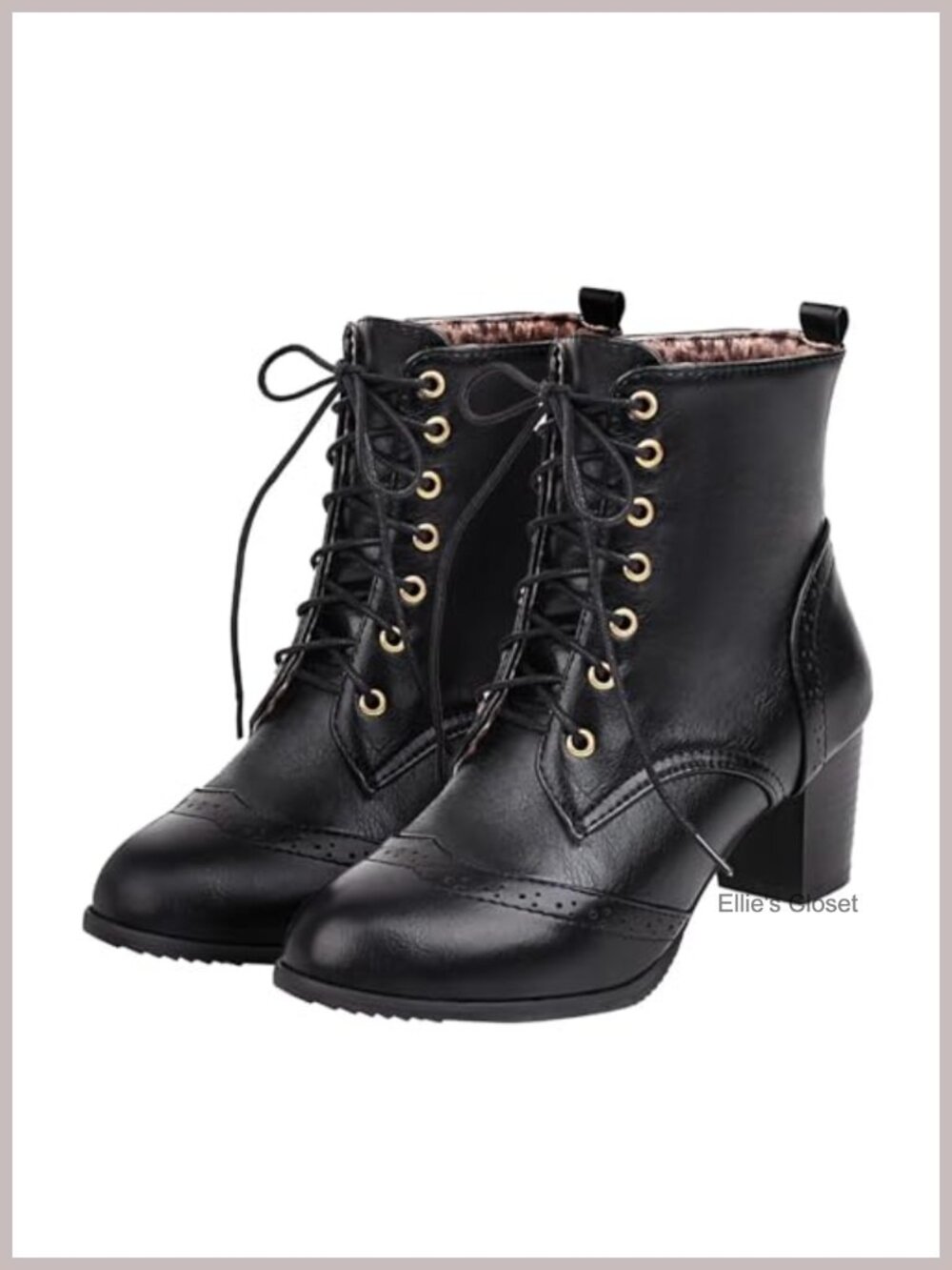 Women's Lace Up Brogue Ankle Boots Chunky Block Heel Round Toe Booties